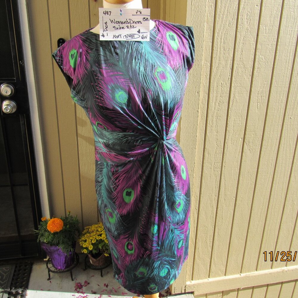 #487  NEW WOMAN'S PEACOCK PRINT DRESS BY PHASE EIGHT  (SIZE 8US/ 12UK)